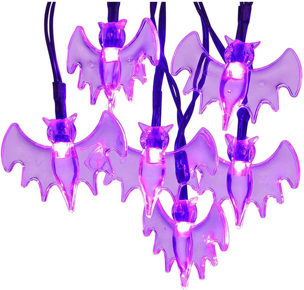 Halloween Bats LED Lights,Outdoor Halloween String Lights, 21.3Ft 30 LED 3D Bats Lights, Solar Charging,For Outdoor Indoor Halloween Party,A