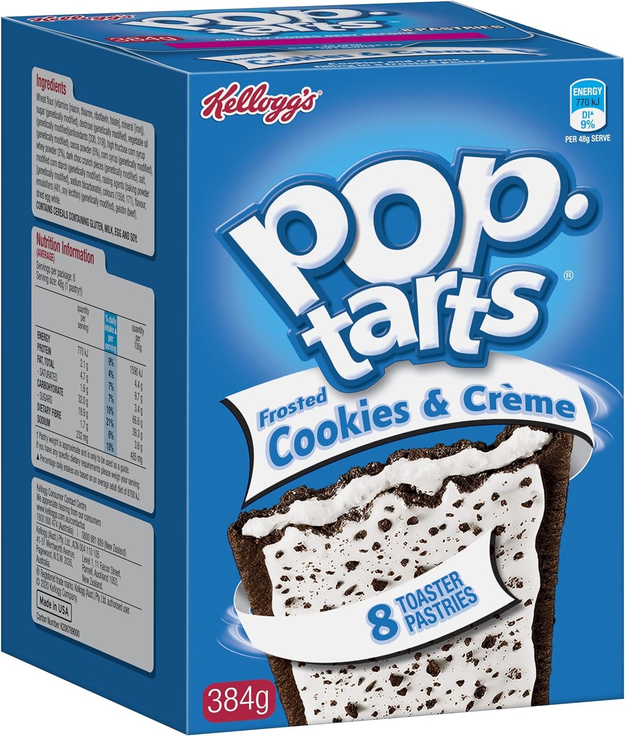 Kellogg’S Pop-Tarts Cookies and Cream Toaster Pastries 384G, 8 Count (Pack of 1)