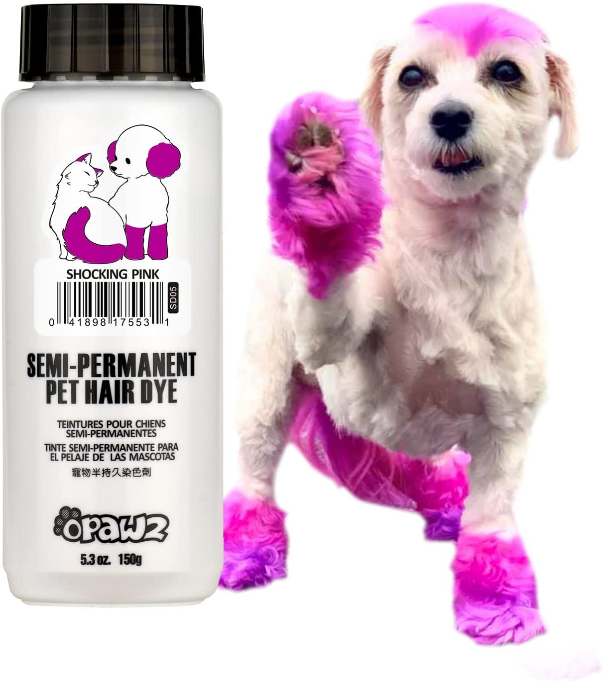 OPAWZ Semi-Permanent Dog Hair Dye, Food-Grade Pigment Dog Dye, Non-Toxic Pet Hair Dye for Dogs, Cats and All Pets Can Be Bathed (Shocking Pink)