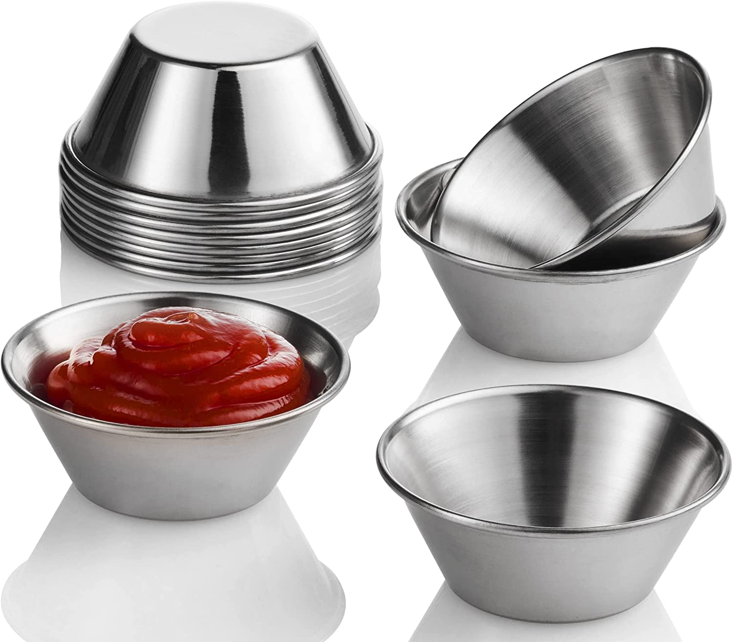 Small Sauce Cups, Stainless Steel Ramekin Dipping Sauce Cup, Commercial Grade Individual round Condiment Cups (12, 1.5 Oz.)