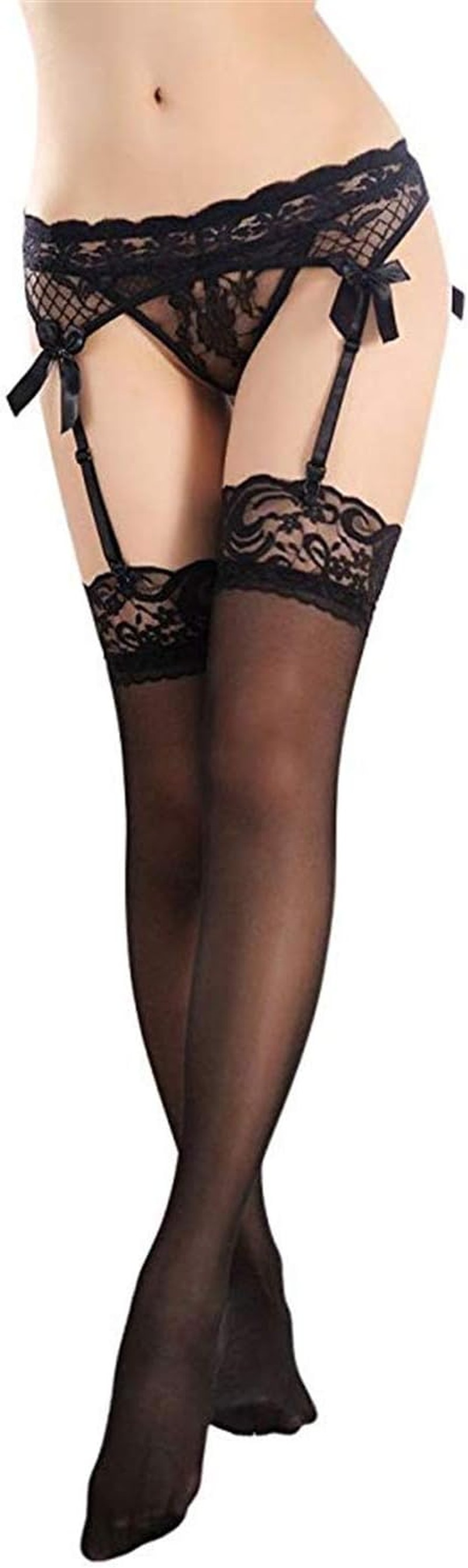 Mismxc Women’S 3 Pieces Lace Garter Belt Stockings Sets with Butterfly Panty