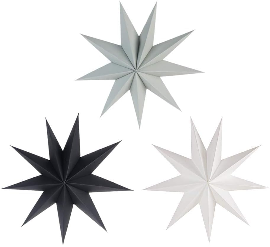 HAUNDRY 3 Pieces 3D 30Cm Large Paper Star Hanging Star Black White Grey Paper Star Decorations for Weddings, Christmas Holiday, Girls Bedroom Decor,Birthday Party Celebration & Home Decoration