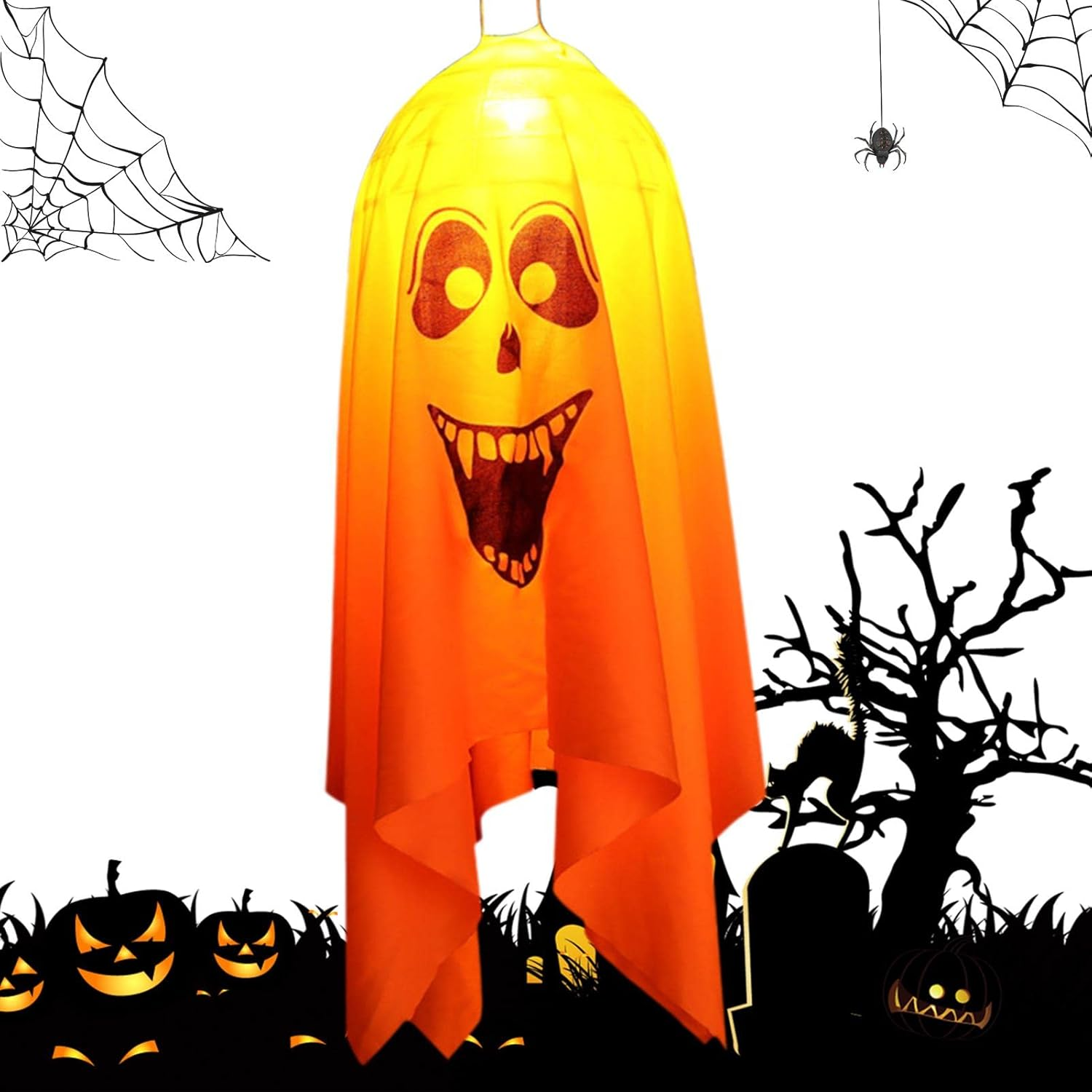 Halloween Hanging Ghost Windsock Light, Halloween Theme Ghost Decorations with LED Lights, Face Making Funny Halloween Decor Supplies Outdoor