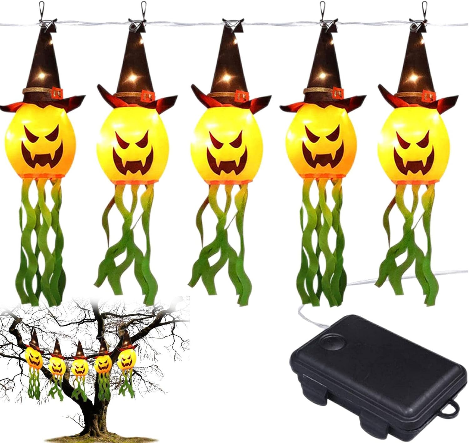 Pumpkin Ghost Halloween Decoration, Set Halloween Pumpkin Ghost Colorful LED Lights | Battery Powered Hanging Ghost Decoration for Garden Patio Lawn