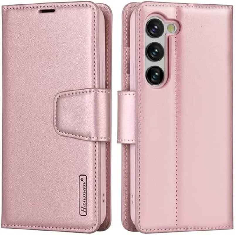 ZUSLAB Case for Galaxy S23 FE Hanman Leather Wallet Card Holder Cover for Samsung S23FE (2023) – Rose Gold