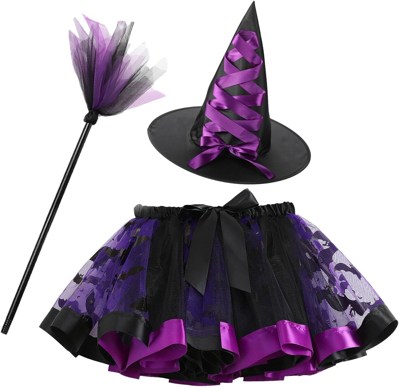 Halloween Witch Skirt – Halloween Costume for Girls | Costume Dress up | Dress Costume Set with Hat and Broom for Play, Children Cosplay Apparel for School Games Birthday Parties Halloween Parties