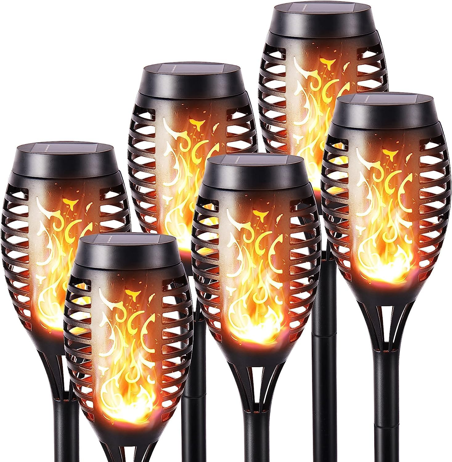 2024 Upgraded Solar Lights Outdoor Garden, 6 Pack Solar Flame Lights LED Warm Flickering Flames, IP65 Waterproof Solar Torch Lights for Pathway Garden Patio Yard Halloween Christmas Decorations Yellow