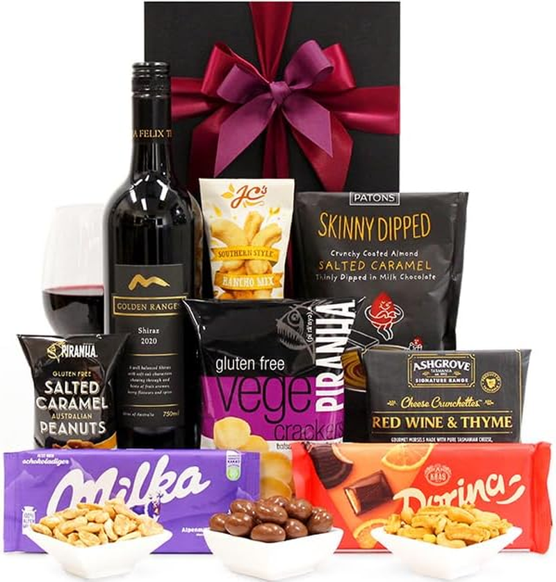 Happy Hour Gift Hamper – Wine, Crackers, Nuts & Cheese – Wine Party Gift Box Hamper for Birthdays, Graduations, Christmas, Easter, Holidays, Anniversaries, Weddings, Office & College Parties.