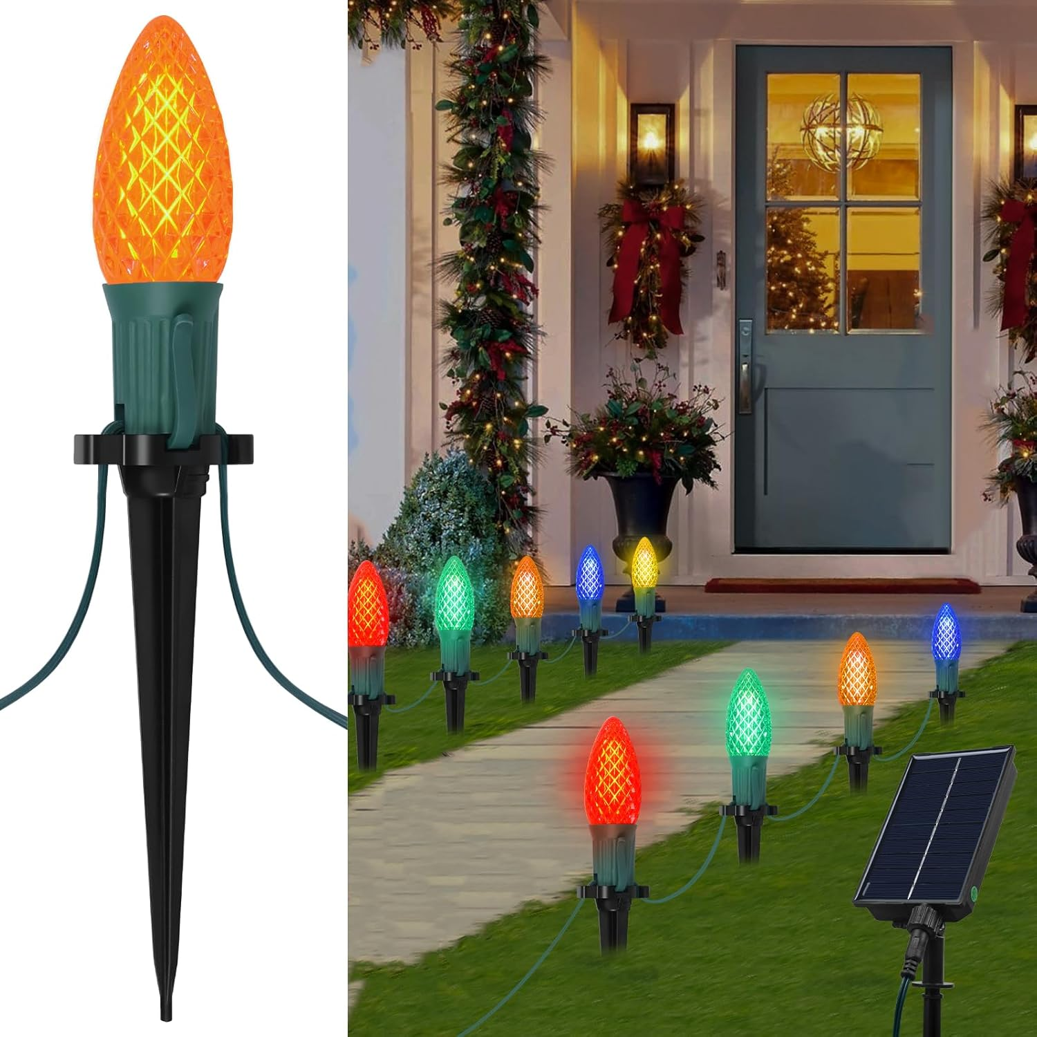 Ninonly Solar Christmas Light Outdoor,Solar Powered C9 LED Christmas Garden Lights with Stakes 7.8M 20 LED Connectable Waterproof C9 Pathway Light for Path Patio Xmas Holiday Decoration