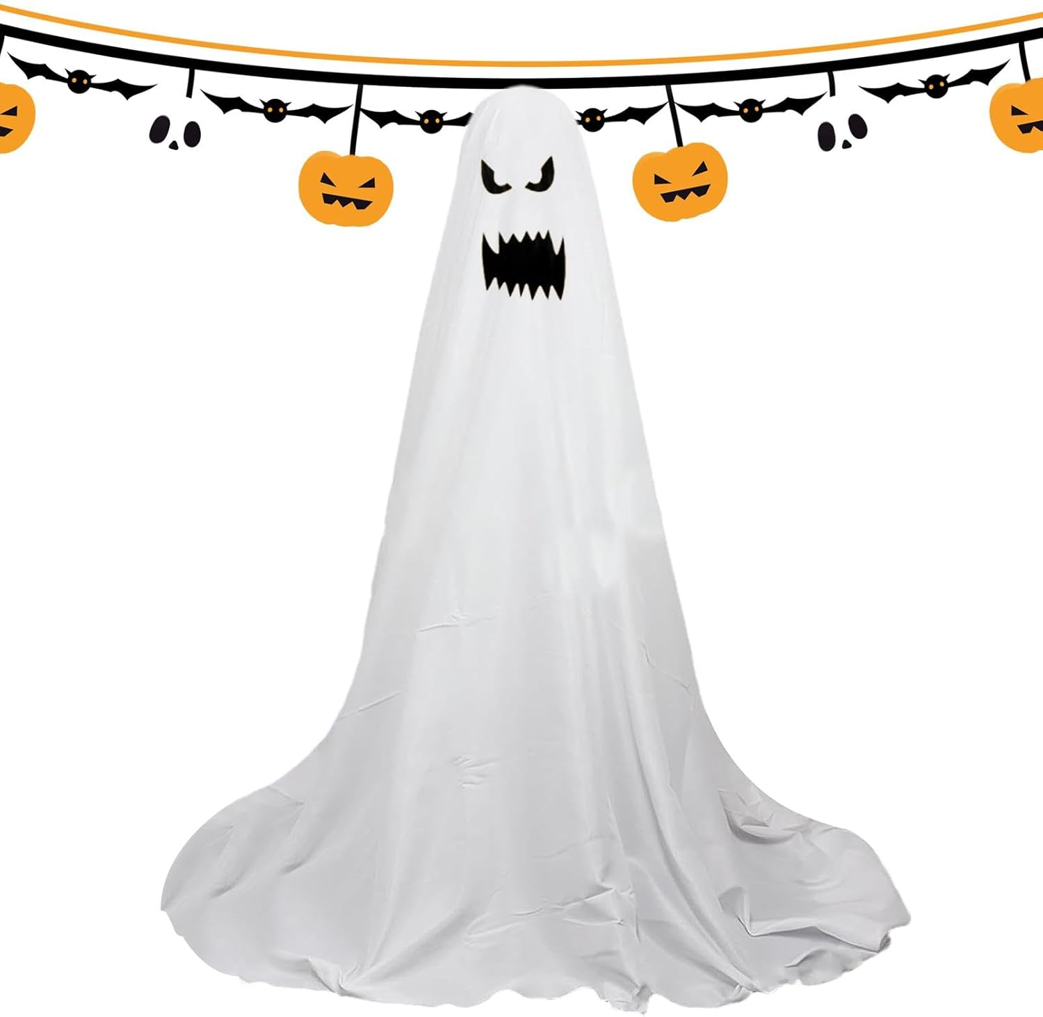 Ghost Decorations Outside,Cute Ghost with LED String Lights – White Cloth Ghost Porch Decor with LED String Lights for Walkway