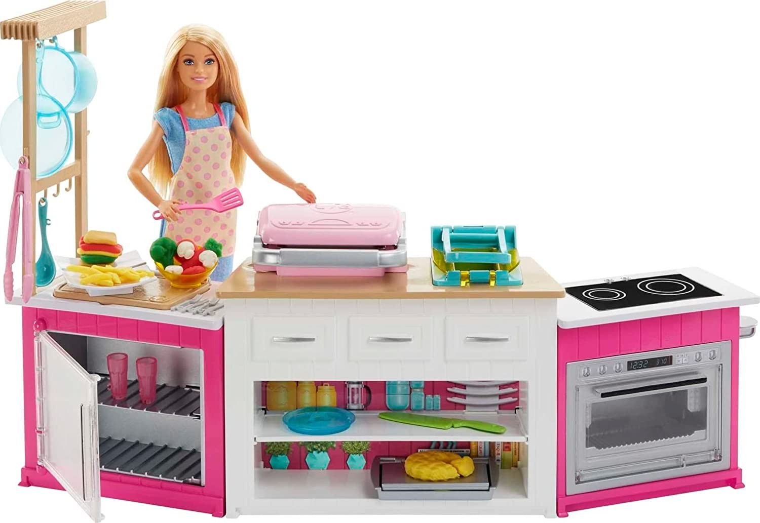 Barbie​ Kitchen Playset with Doll, Lights & Sounds, Food Molds, 5 Dough Colors and 20+ Accessories