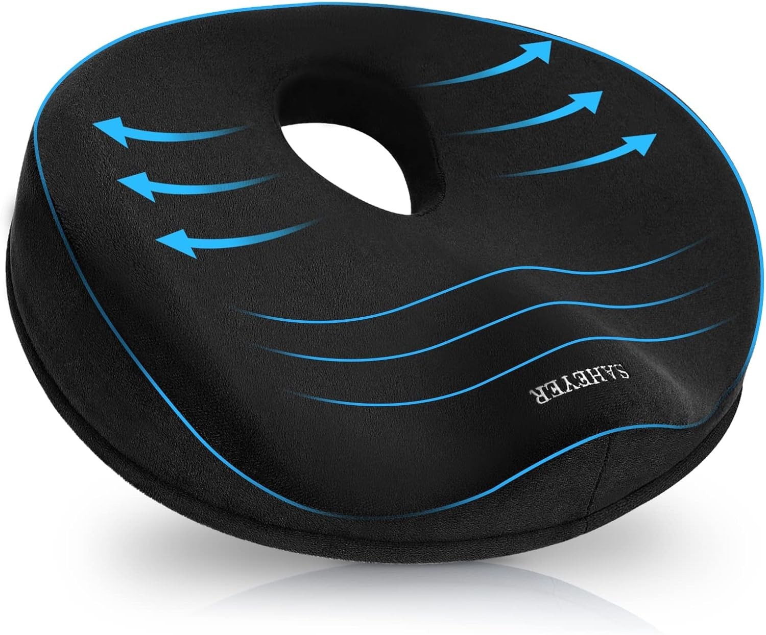 SAHEYER Donut Pillow for Tailbone Pain Relief and Hemorrhoids, Memory Foam Donut Cushion for Sciatica Nerve, Seat Cushion Butt Pillow for Men Women at Home Office Chair Car Long Sitting Comfort, Black