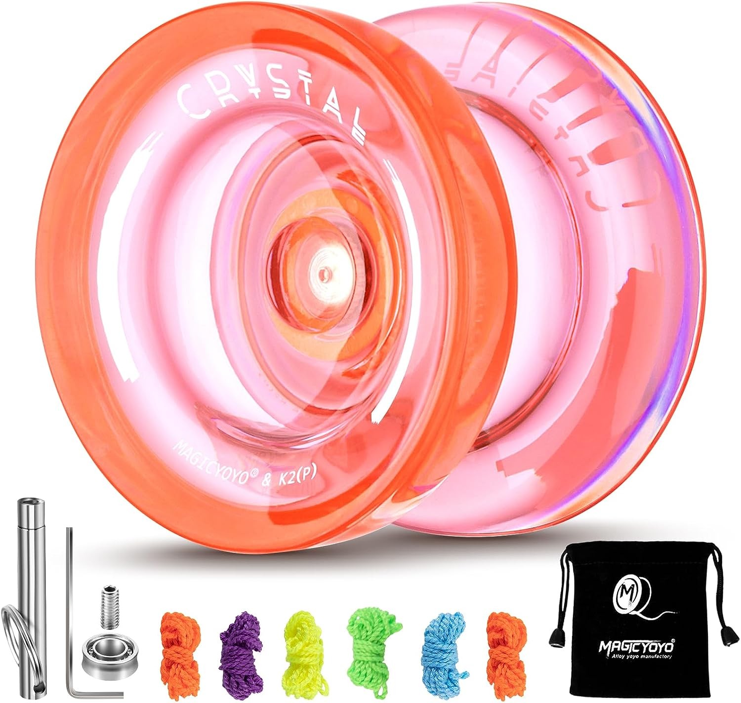 MAGICYOYO K2 plus Crystal Responsive Yoyo for Kids, Dual Purpose Yo-Yo for Beginner,Replacement Unresponsive Bearing for Intermediate Advanced, with 5 Yoyo Strings, Bag, Bearing Remover (Orange)