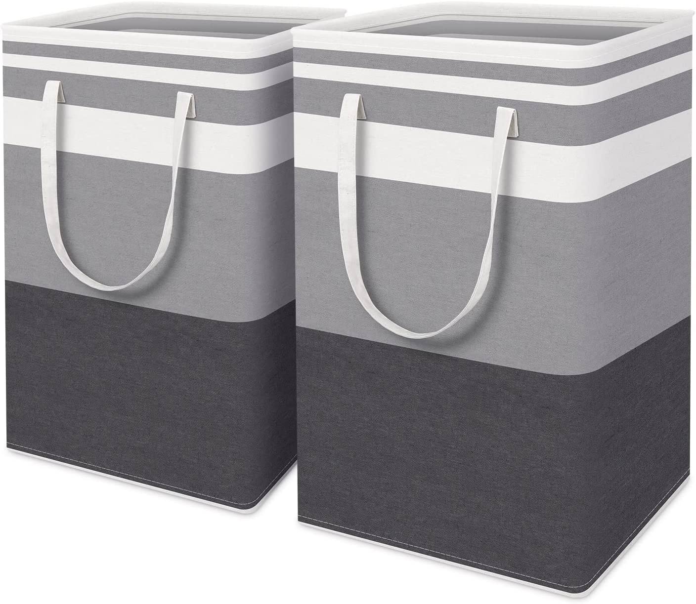 Homehacks 2-Pack Large Laundry Basket, Waterproof, Freestanding Laundry Hamper, Collapsible Tall Clothes Hamper with Extended Handles for Clothes Toys in the Dorm and Family-(Gradient Grey, 75L)