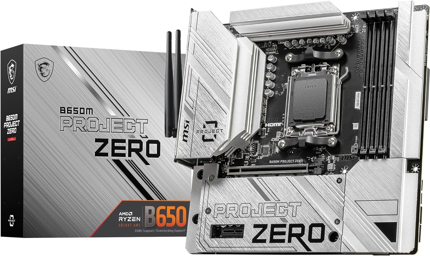 MSI B650M Project Zero Motherboard, Back-Connect Micro-Atx – Supports AMD Ryzen 7000 Series Processors, AM5 – DDR5 Memory Boost 6400+Mhz/Oc, 1 X Pcie 4.0 X16, 2 X M.2 Gen4, Wi-Fi 6E