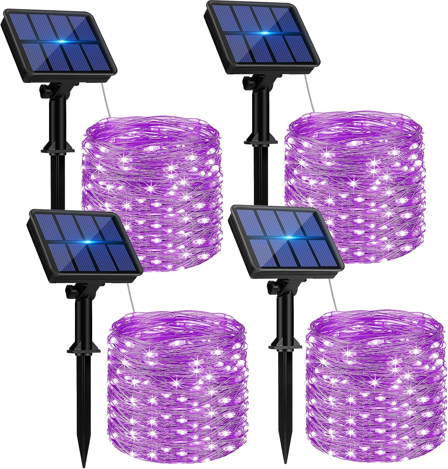 4 Pack Solar String Lights Outdoor – 320LED 132FT Halloween Solar Fairy Lights outside Waterproof, 8 Modes Purple Solar Powered Twinkle Lighting Decorations for Tree Garden Yard Spooky Patio Party