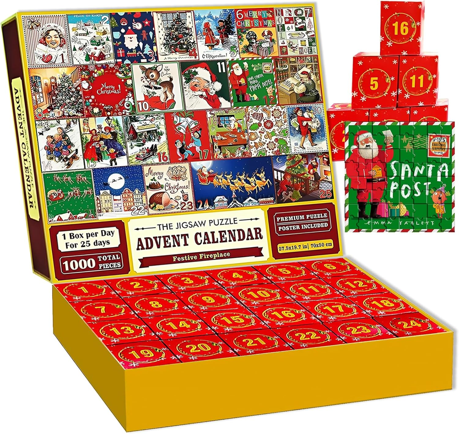 Advent Calendar Christmas Puzzles for Adults 2024, Santa Countdown Puzzle Family Game 1000 Pieces 24 Boxes Jigsaw Puzzle for Adults, Teens Holiday Gifts