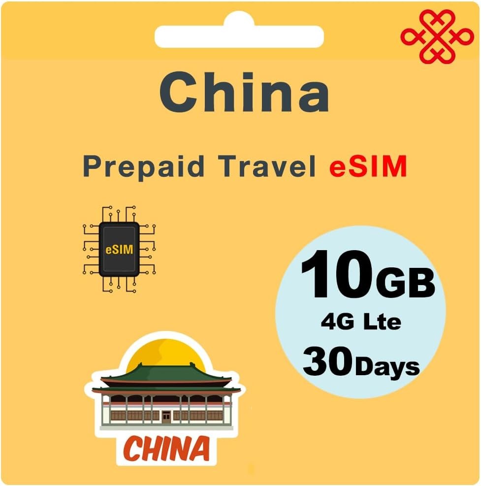 China Prepaid Travel Esim – China Unicom – 20GB High Speed Data/Unlimited Data at 128Kbps, China Unicom Local Carrier (10GB – 30 Days)