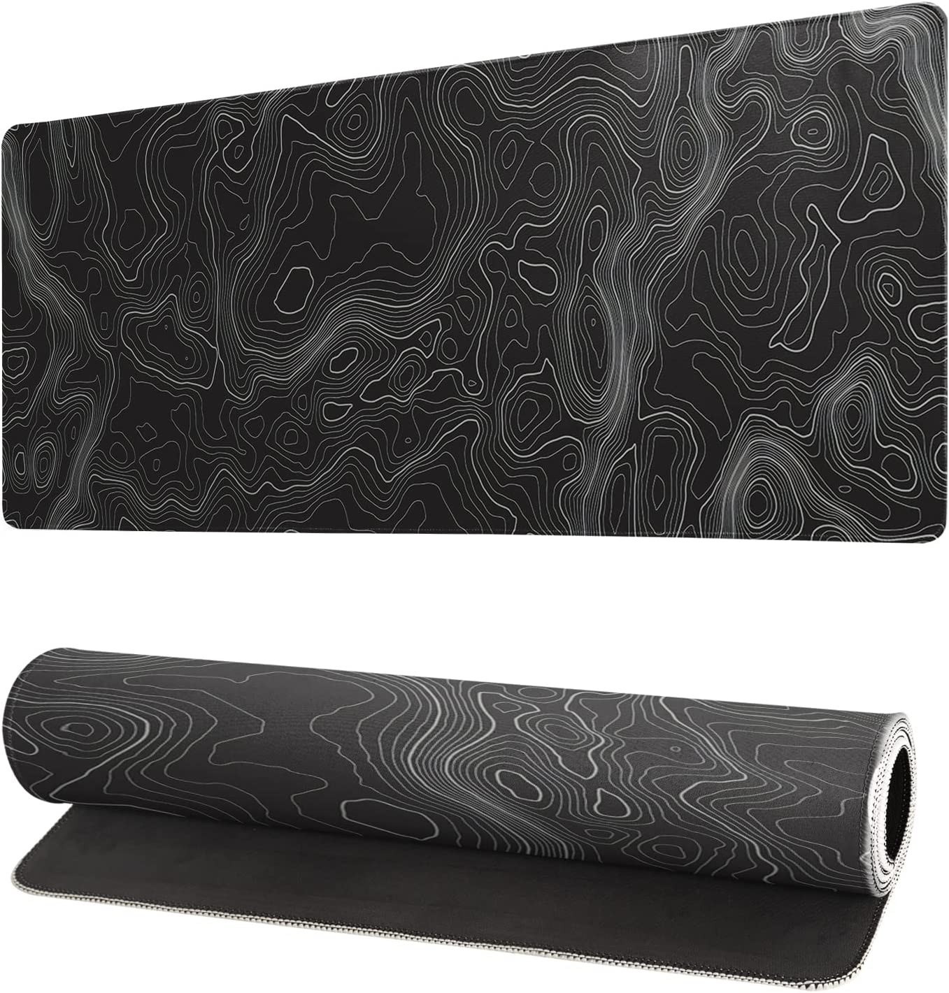 Topographic Contour Extended Big Mouse Pad Large,Gaming Mouse Pad Desk Pad,27.6X11.8 Inch Long Computer Keyboard Mouse Mat Mousepad with 3Mm Non-Slip Base and Stitched Edge for Gaming and Office