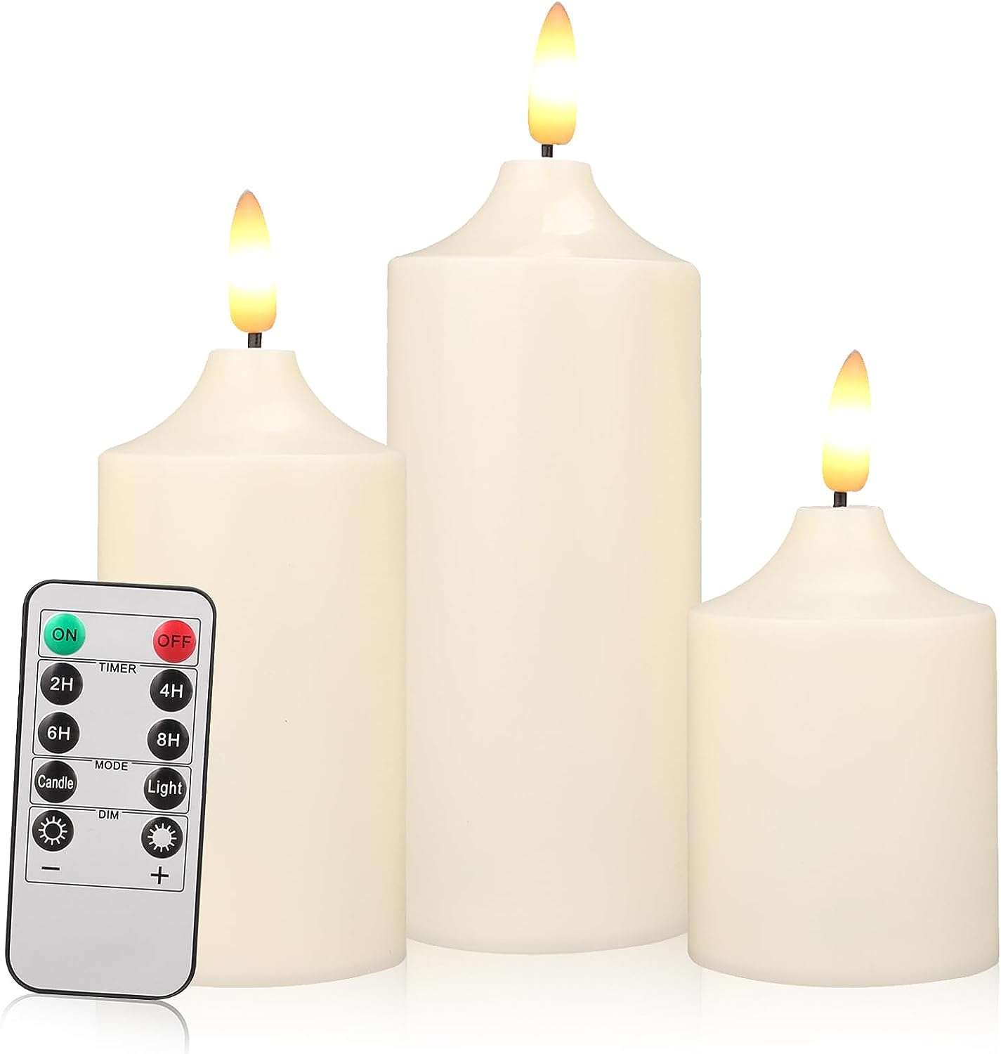 Neween Flameless LED Candles 4″ 5″ 6″ Set of 3, Battery Operated Candles with Remote Control and Timer, Realistic and Bright Electric Fake Candles in Warm White for Halloween Christmas Weddings