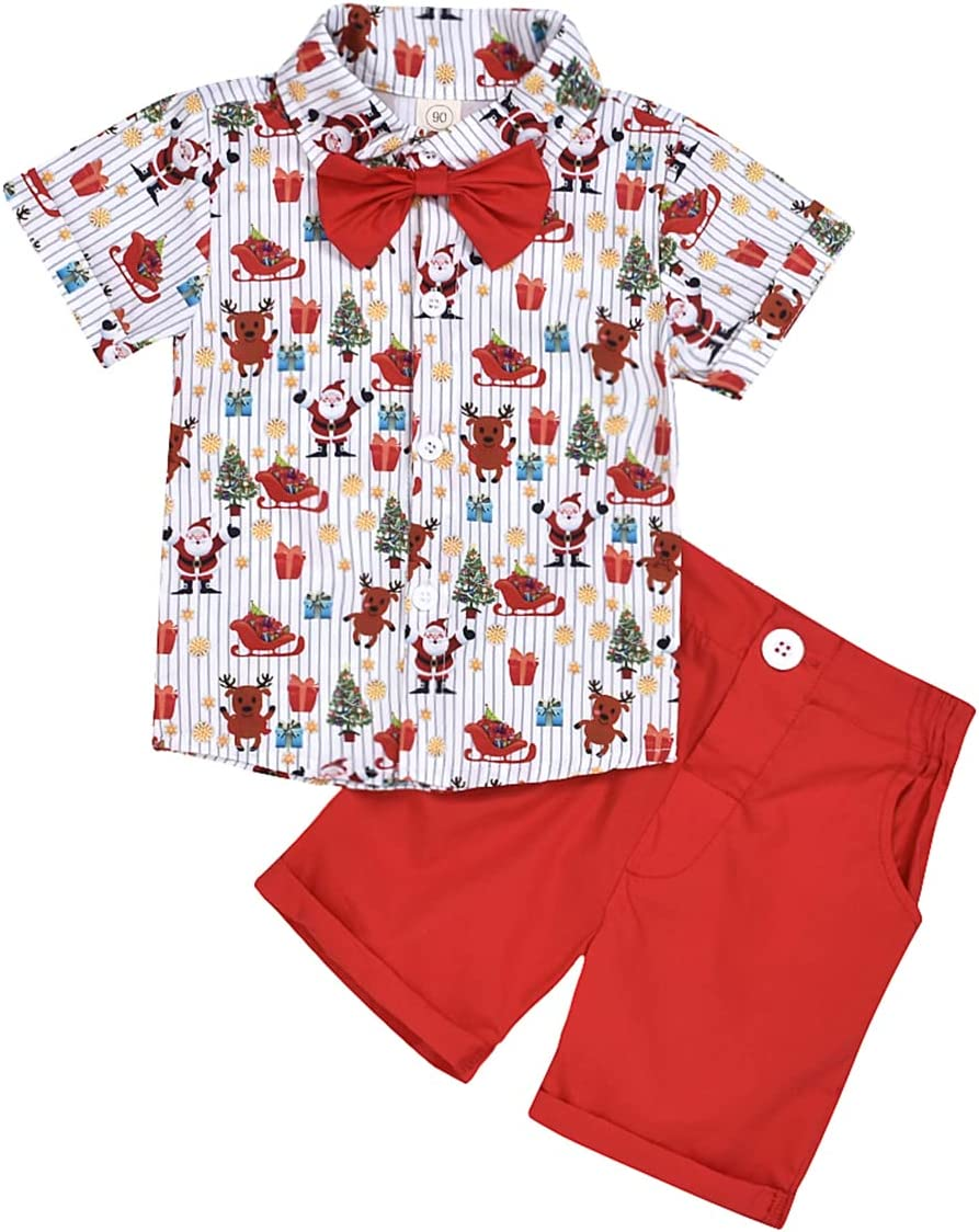 Famuka Little Boy Summer Christmas Outfit Short Sleeve Party Dress Toddler Shorts Set