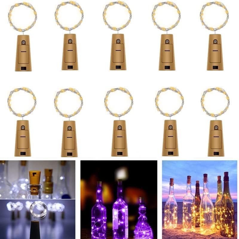 10 Pack Wine Bottle Lights with Cork, 6.6Ft 20LED Battery Operated String Lights,Decorative Fairy Lights, Mini Copper Wire Lights for Bedroom Decor, Christmas Party Wedding Decorations(Purple)