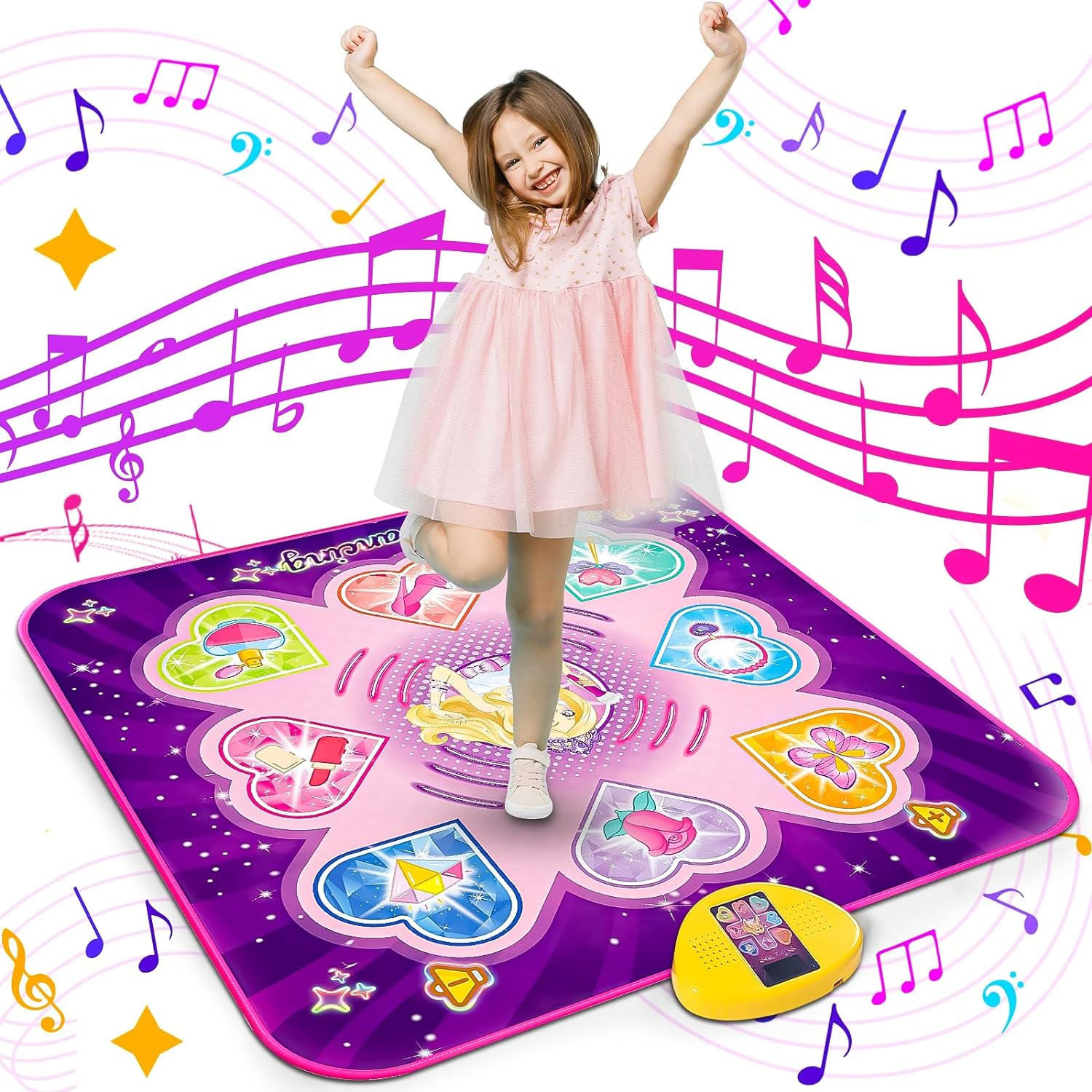 Dance Mat Toys for 3 4 5 6 7 8+ Girls, Game Toy for Kids Girls with 7 Game Modes, Musical Dancing Pad with LED Lights, Adjustable Volume, Built-In Music, Birthday Toys for Girls