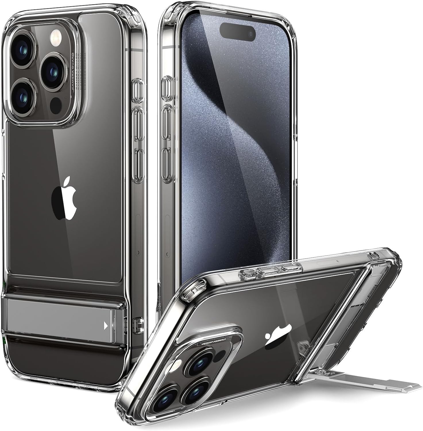 ESR for Iphone 15 Pro Max Case, Metal Kickstand Case, 3 Stand Modes, Military-Grade Drop Protection, Supports Wireless Charging, Slim Back Cover with Patented Kickstand, Boost Series, Clear