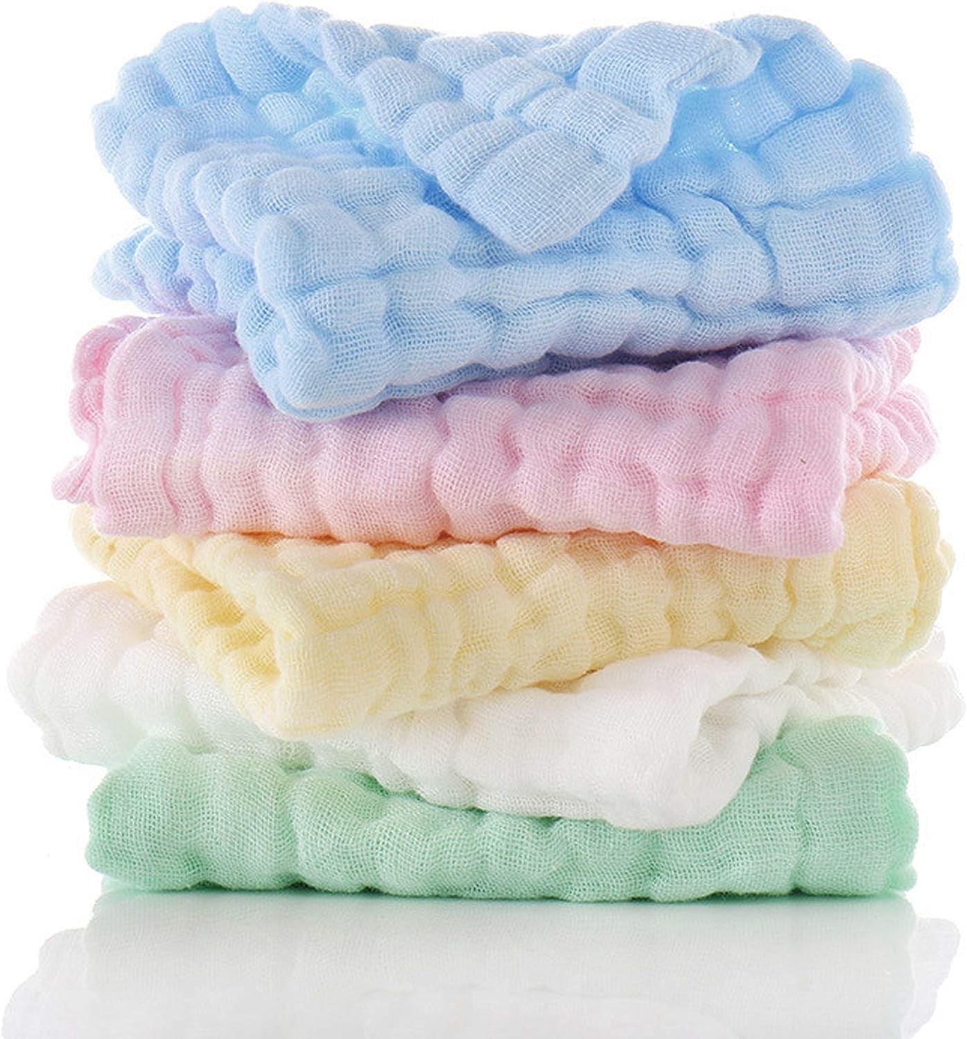 Baby Muslin Wash Cloths – 5 Pack 12X12 Inches Multicolor: Natural Muslin Cotton Baby Wipes for Soft Newborn Baby Face Towel and Muslin Washcloth for Sensitive Skin – Perfect for Baby Registry and Showers.