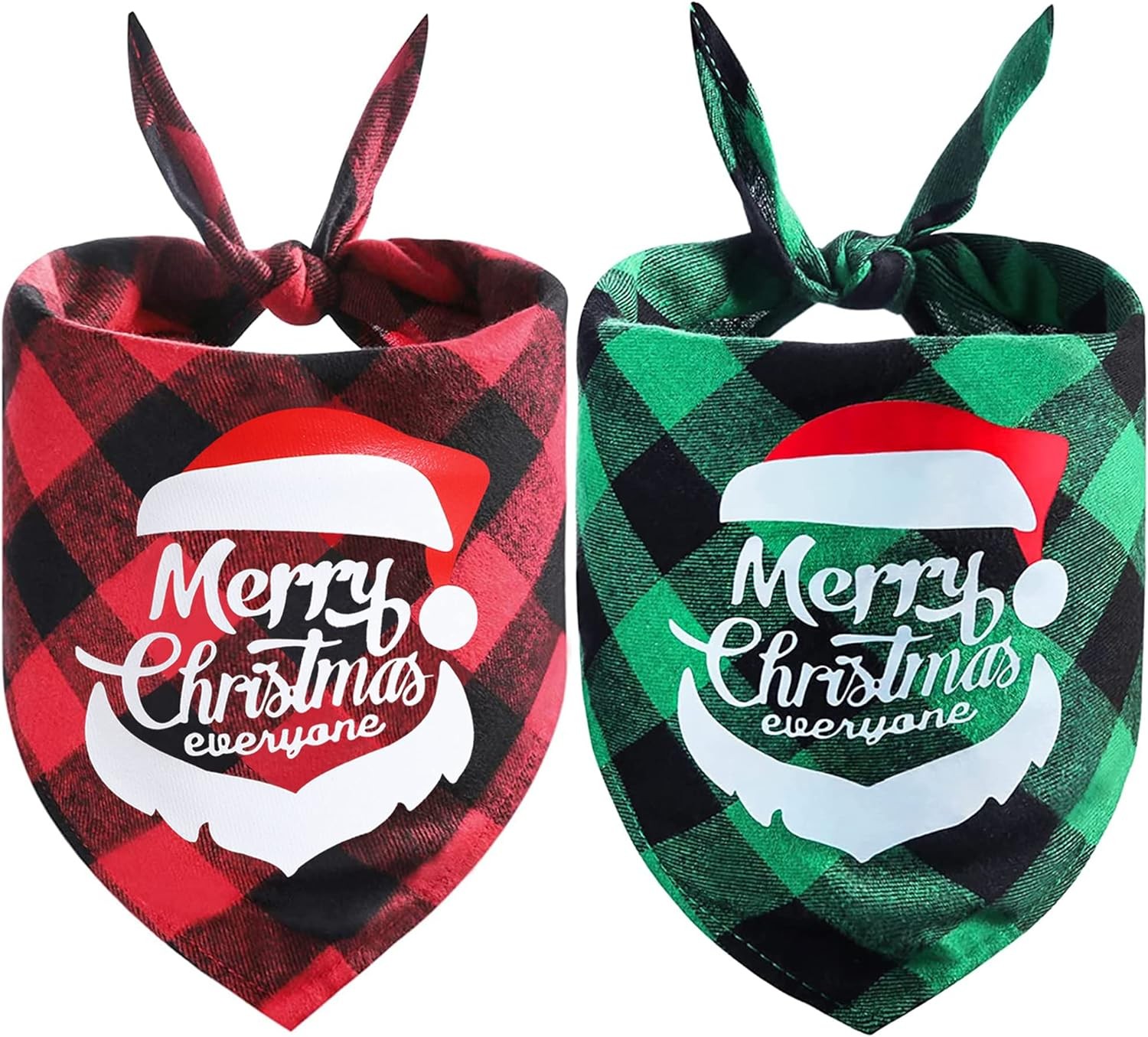 Reversible Christmas Bandanas for Dogs 2 Pack Soft Buffalo Plaid Dog Bandana with Unique Santa Print for Small Medium Large Dogs Cats, Adjustable Holiday Xmas Outfit Cute Christmas Dog Bandanas