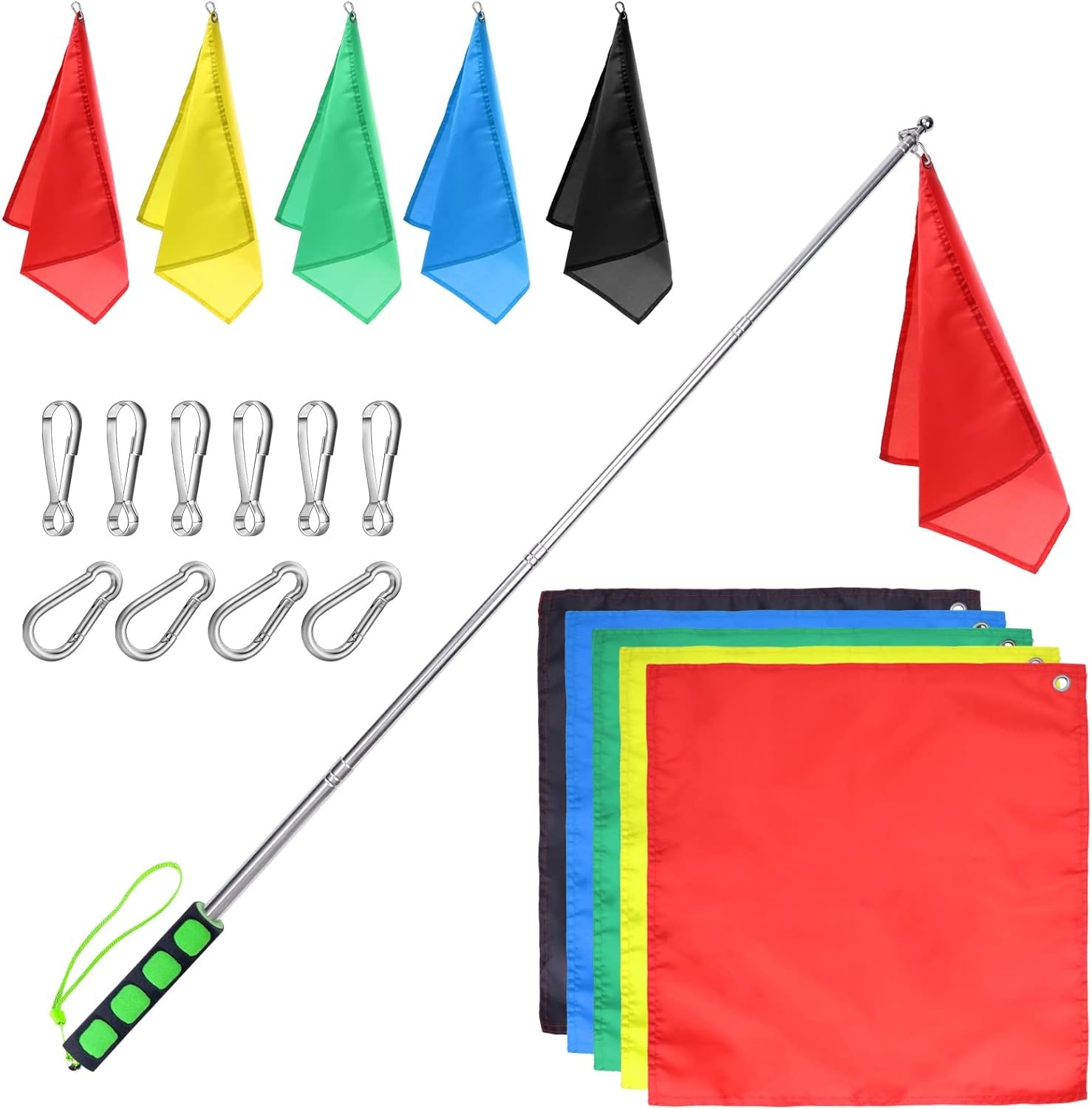 MANOPAWS 5Pcs Horse Training Flag and 55In Telescoping Pole with Hook for Horse Lunging Training,Retractable Horse Training Equipment Horse Flag with Clips (Horse Flag)