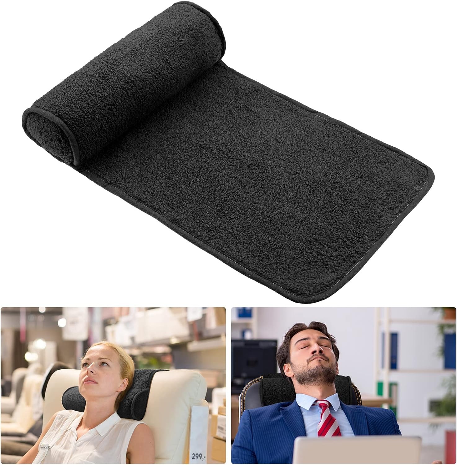 Weysat Neck Pillow for Recliner Head Pillow Adjustable Plush Pillow Neck Roll Non Slip Fleece Couch Neck Head Support Pillow for Travel Home Recliner Sofa Armchair(Black)