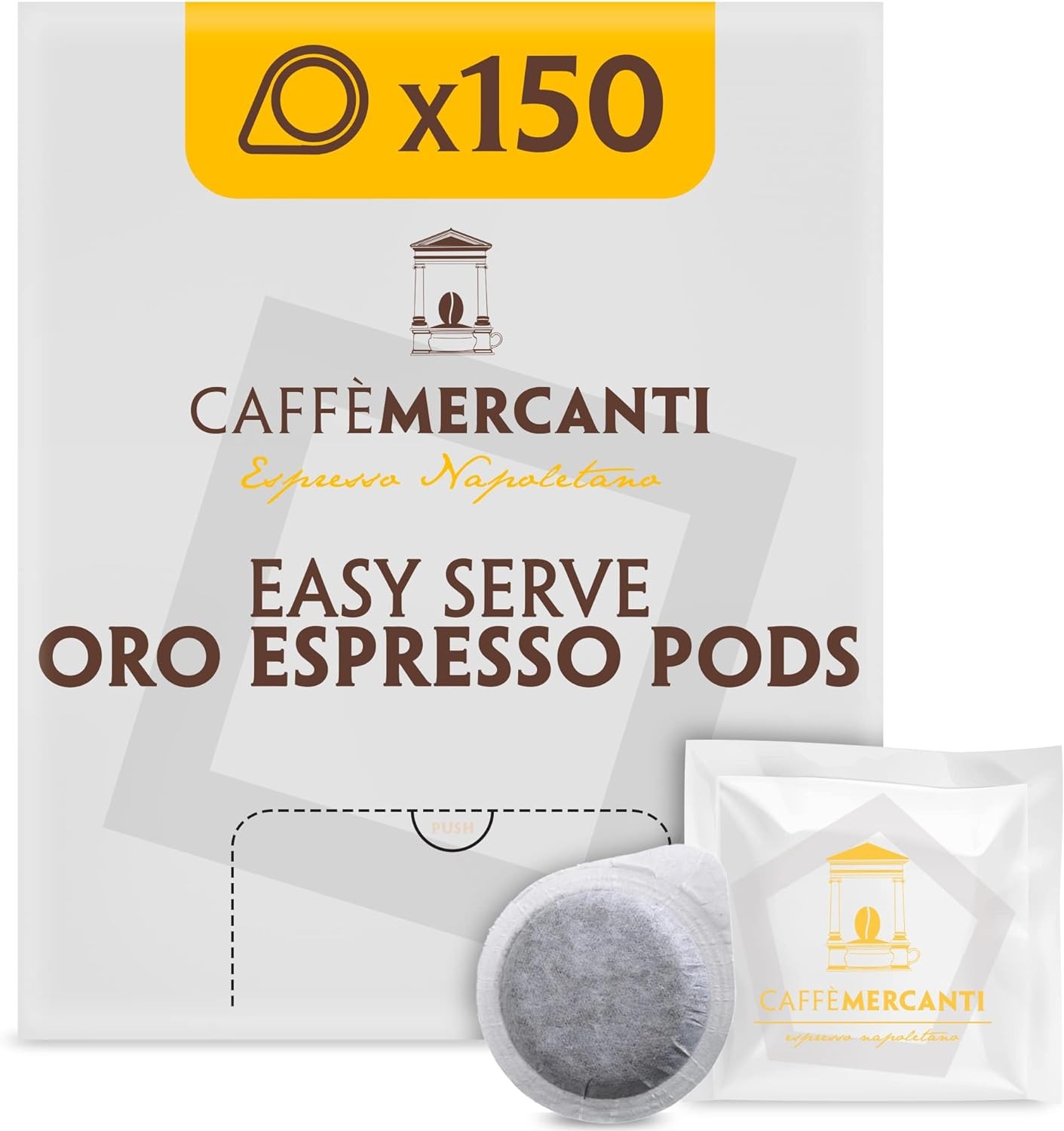 Caffe Mercanti ESE (Easy Serve Espresso) Oro Italian Coffee Pods in Filter Paper – 44Mm, 150 Pods – Italiano Caffe Filter Paper – Non-Gmo