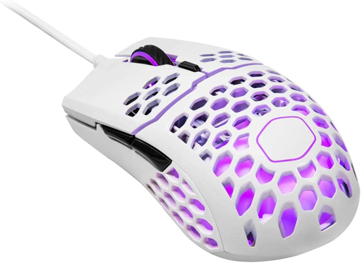 Cooler Master MM711-WWOL2 MS440 MM711 White Glossy Gaming Mouse, Ultra Lightweight, Honeycomb Shell