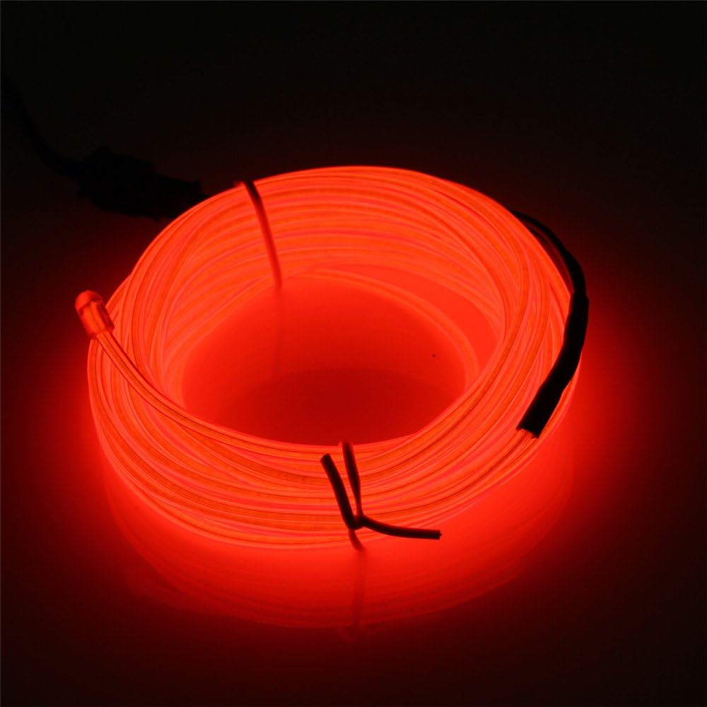 Jiguoor EL Wire Super Bright Light Neon Tube of 360 Degrees of Illumination for Halloween Christmas Party Decoration (Red)