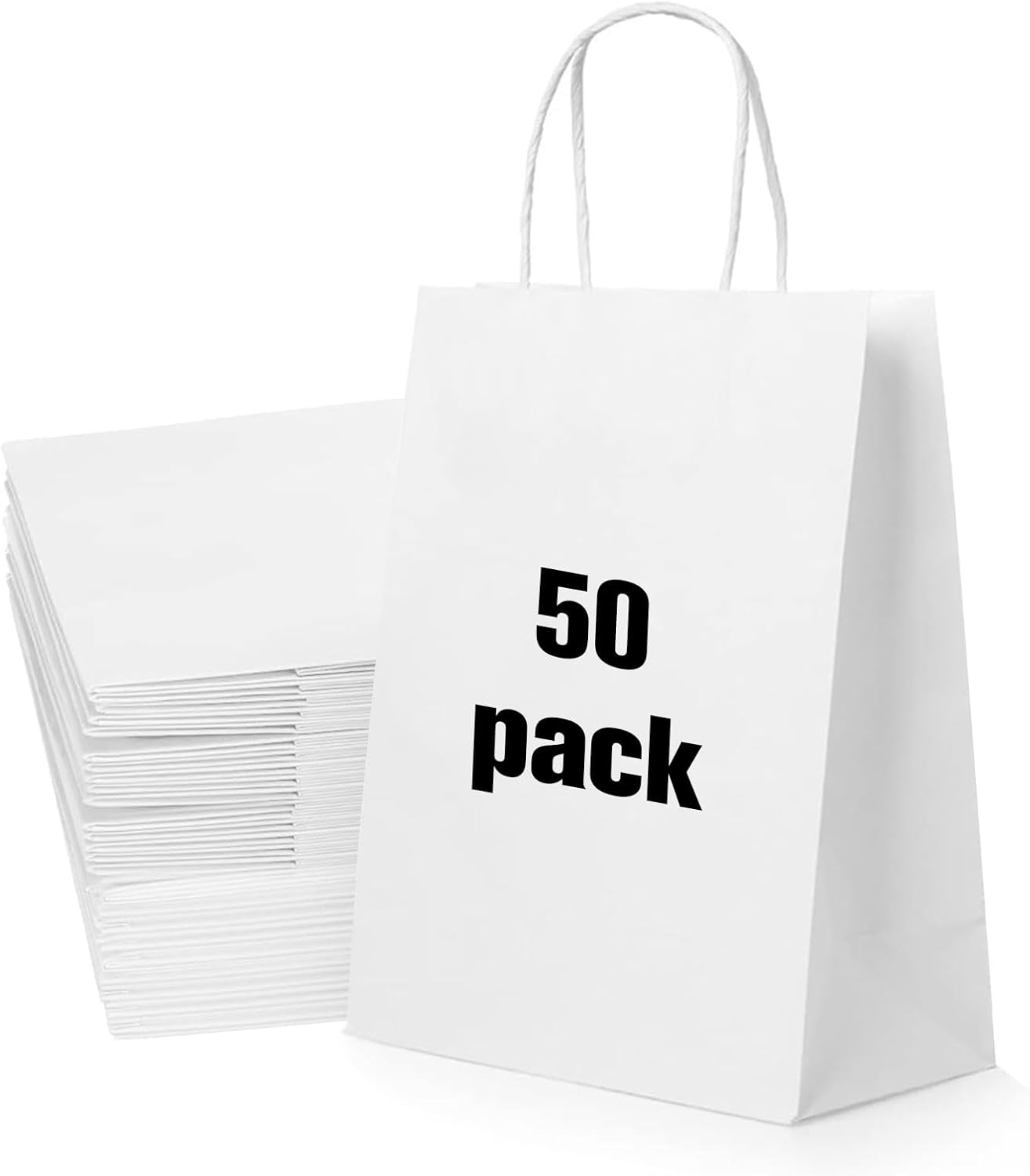 50 Pack Large White Paper Gift Bags with Handles for Retail, Birthdays Holidays, Bulk White Gift Bags, White Craft Bags, White Paper Gift Bags with Handles, 26X12X32Cm, 10.2″X4.7″X12.6″, White