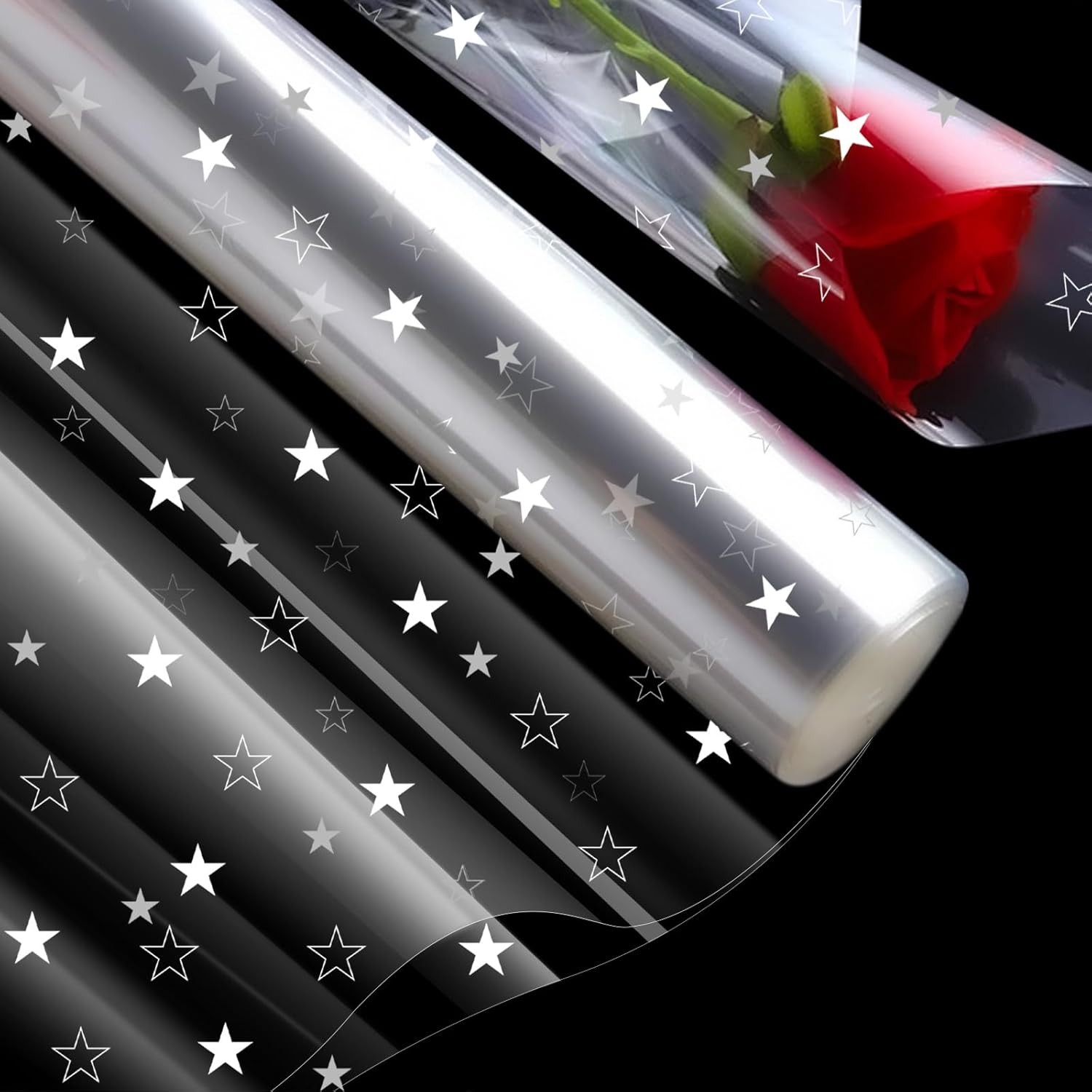 Fayrvind Star Clear Cellophane Wrap Large Roll and Pull Bows Packaging Sets, 33In X 65.6Ft Transparent Cellophane for Gift Wrapping and Packing Hampers, Gifts, Toys, Arts & Crafts, Flowers, Treats, Candy, for Christmas,Valentine Birthday Wedding