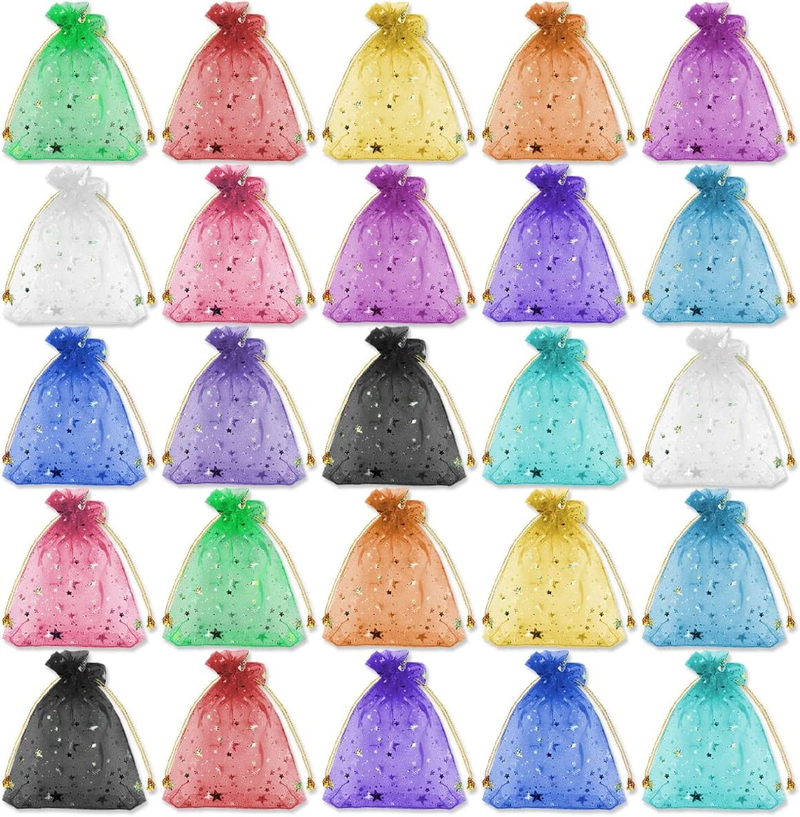 Organza Jewelry Gift Bags, 50 Pcs Organza Drawstring Jewelry Bags for Party Favor, Candy, Jewelry (Mixed Color)