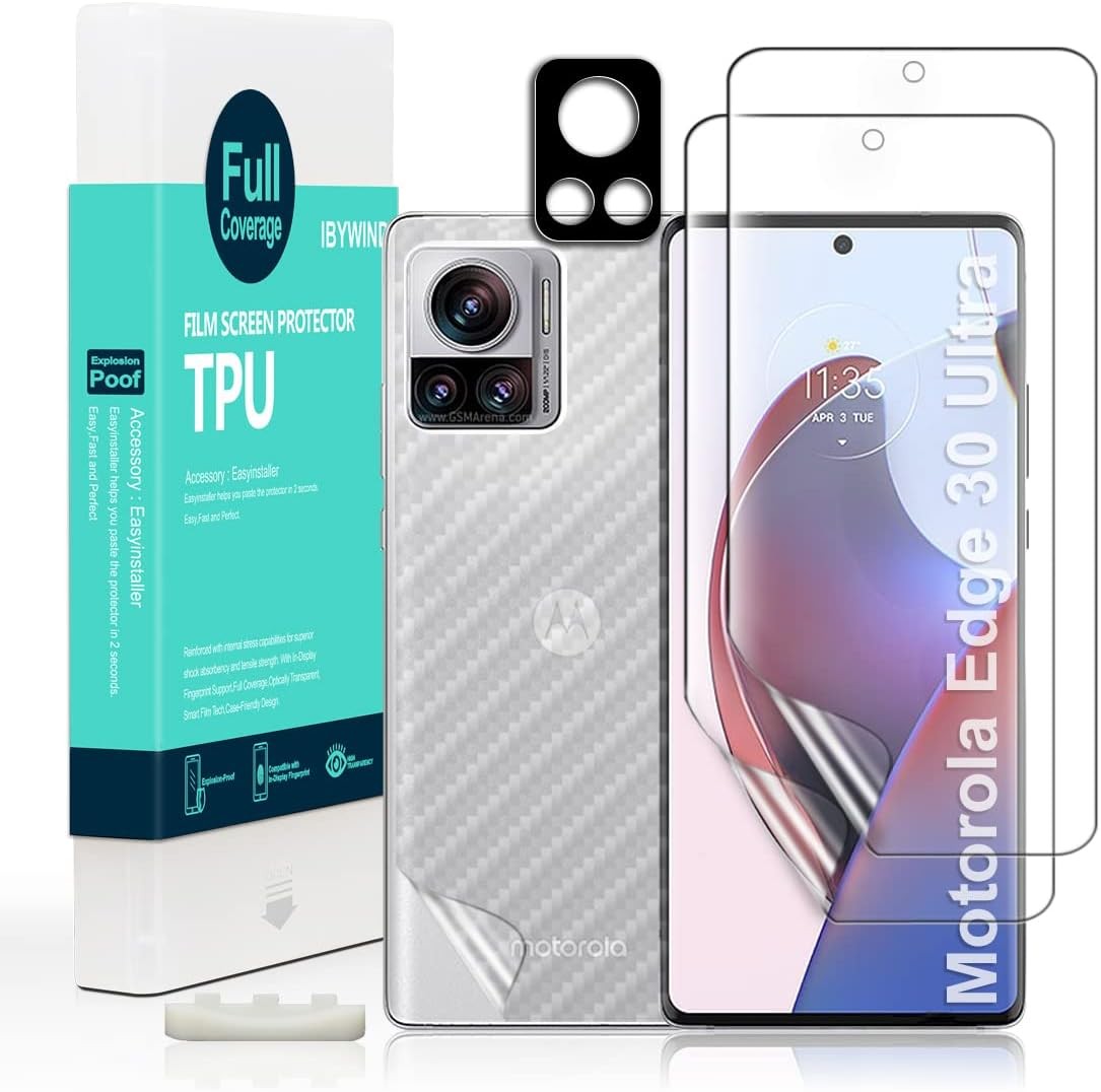 IBYWIND Screen Protector for Motorola Edge 30 Ultra 5G(6.67 Inches),With 2Pcs Flexible TPU Film,1Pc Camera Lens Protector,1Pc Backing Carbon Fiber Film [Fingerprint Reader,Easy to Install]