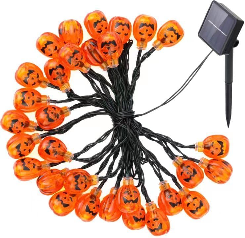 Solar String Lights, Halloween Decoration Lights,8 Modes 20Ft 30 LED Waterproof Outdoor Decorative Ghost Fairy Lights for Patio, Garden, Gate, Yard, Halloween Christmas Decoration (30 Leds Pumpkin)