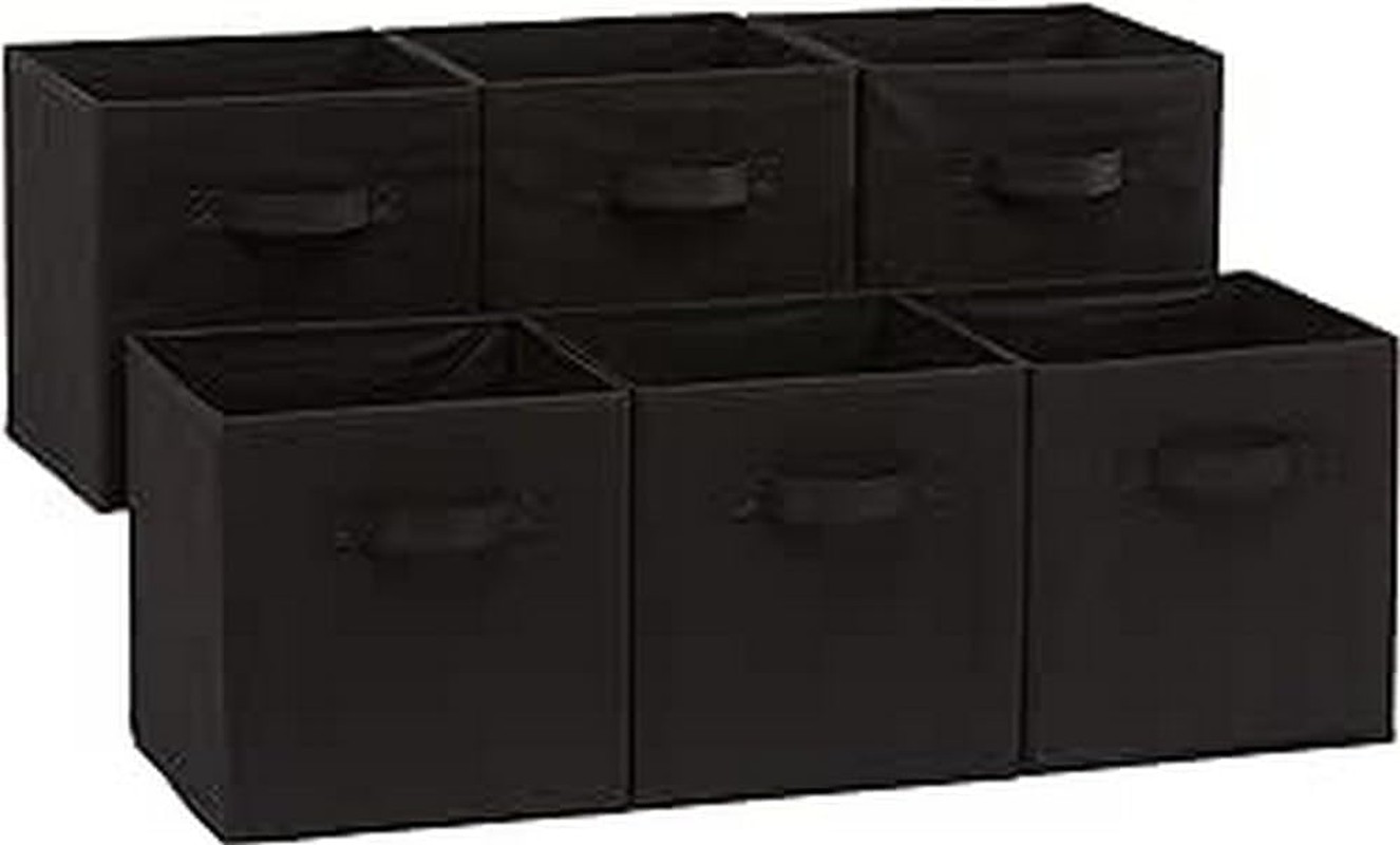 Amazon Basics Collapsible Fabric Storage Cubes Organizer with Handles, 10.5″X10.5″X11″, Black – Pack of 6