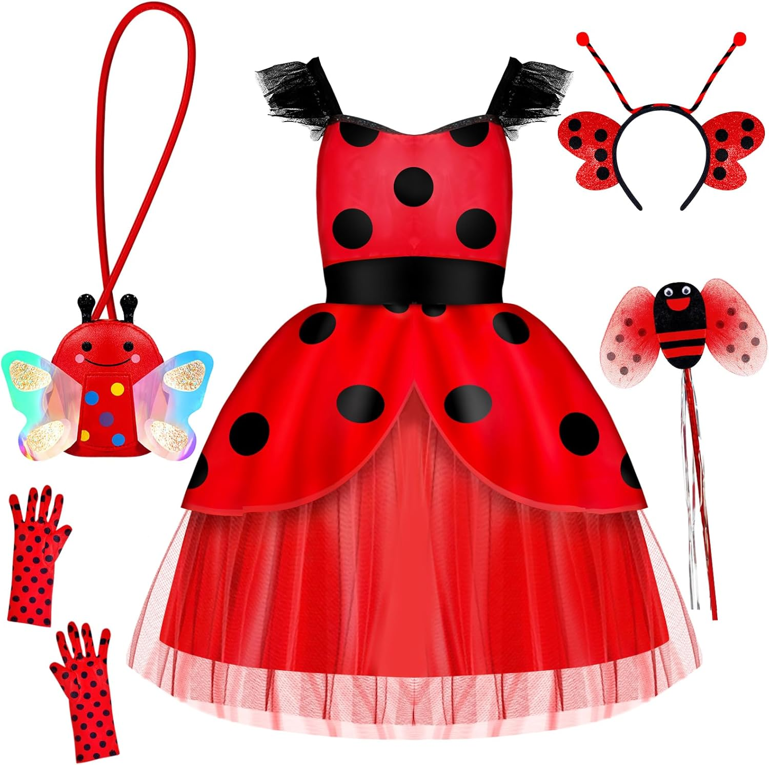 INNOCHEER Ladybug Dress Costume for Girls, Ladybug Costume Toddler Halloween Birthday Dress up Pretend Play for Kids 3-10