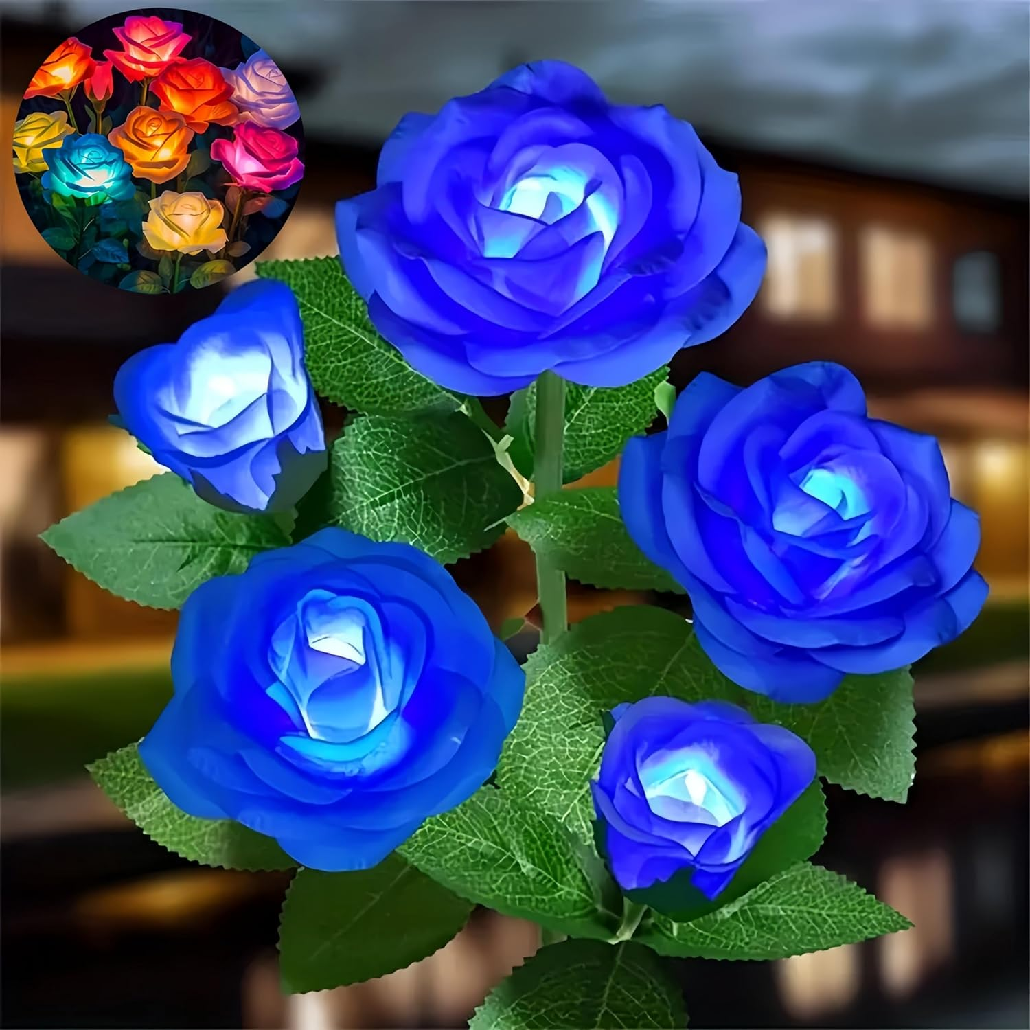 Clearhill 2 Pack Solar Garden Lights with 10 Rose Flowers,Flower Lights Outdoor Decorative, Multi-Color Changing Flower Lights Waterproof Garden Decor for Patio Yard Pathway Decoration(Blue, 2 Pack)