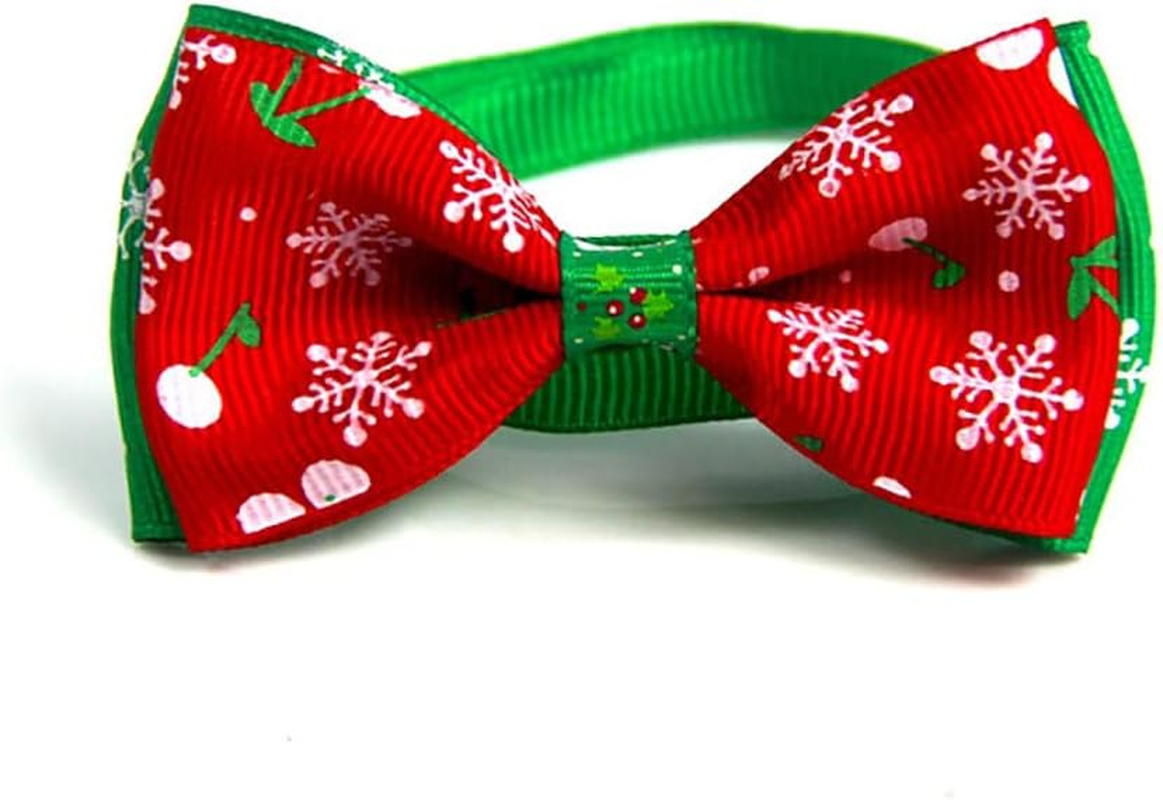 Weforu Christmas Pet Bow Tie, Xmas Cat Dog Collar Adjustable Neck Strap for 20-36 Cm Cats Kitty Puppy (Cherry & Snowflake)