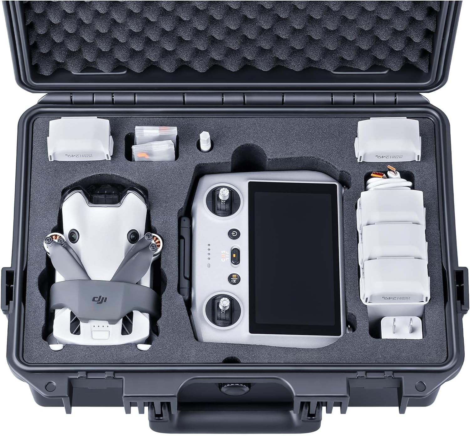 Lykus Titan MM410 Waterproof Hard Case for DJI Mini 4 Pro/Mini 3/Pro and DJI RC 2/RC/RC-N2/N1, Support 7 Batteries and RC Lanyard [CASE ONLY]