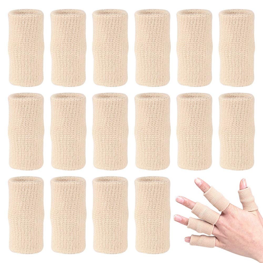 10-Pcs Finger Compression Sleeves, Brace Split Protector for Finger Support, Finger Protection Brace for Basketball Tennis and All Sports (Beige)