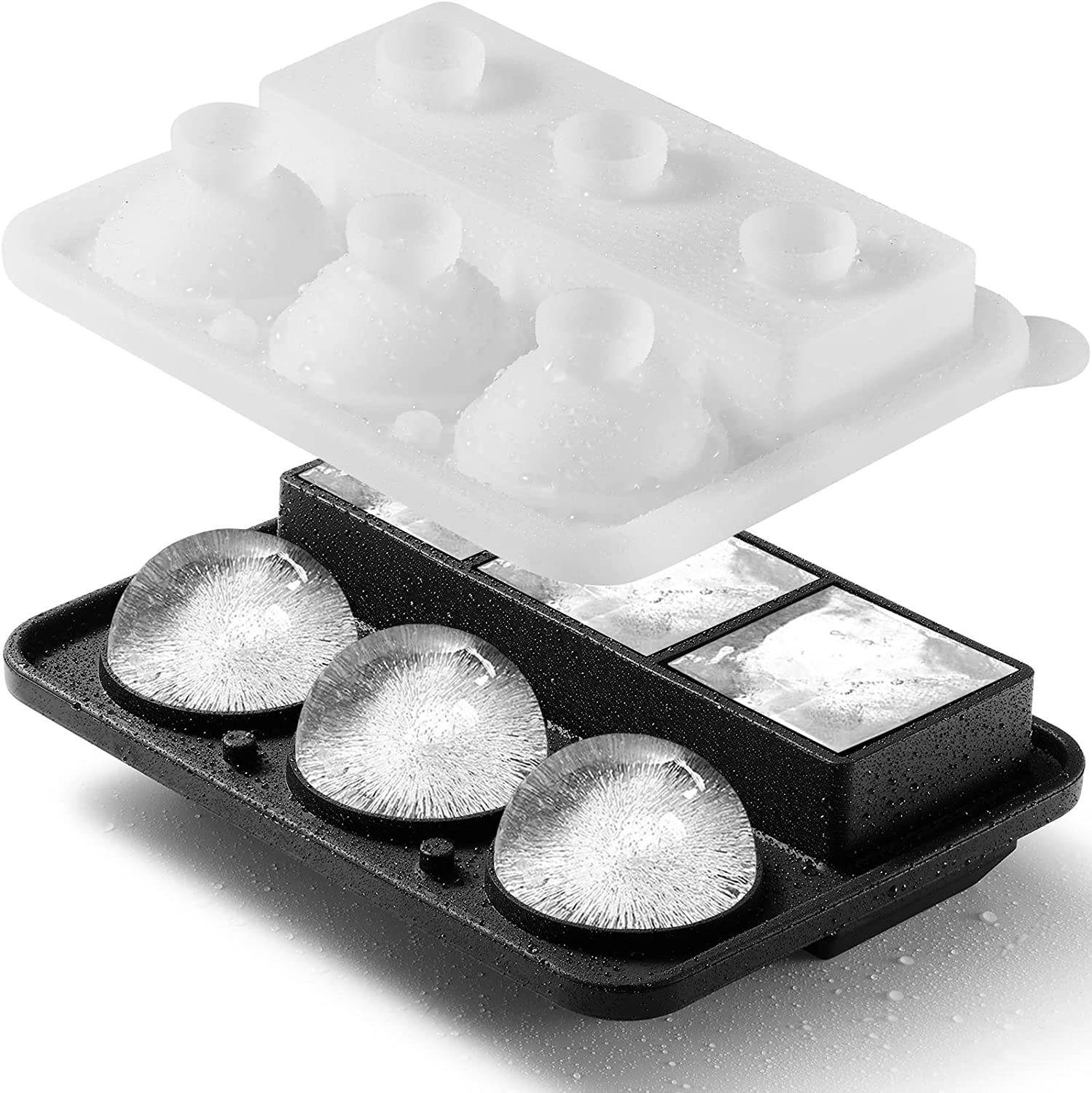 Nax Caki Ice Cube Molds Tray, Large Silicone Whiskey Ice Mold,2-In-1 round Sphere Ice Ball Maker & Square Ice Trays for Cocktails, Bourbon, Whiskey Gifts for Men from Daughter Wife Son Kids