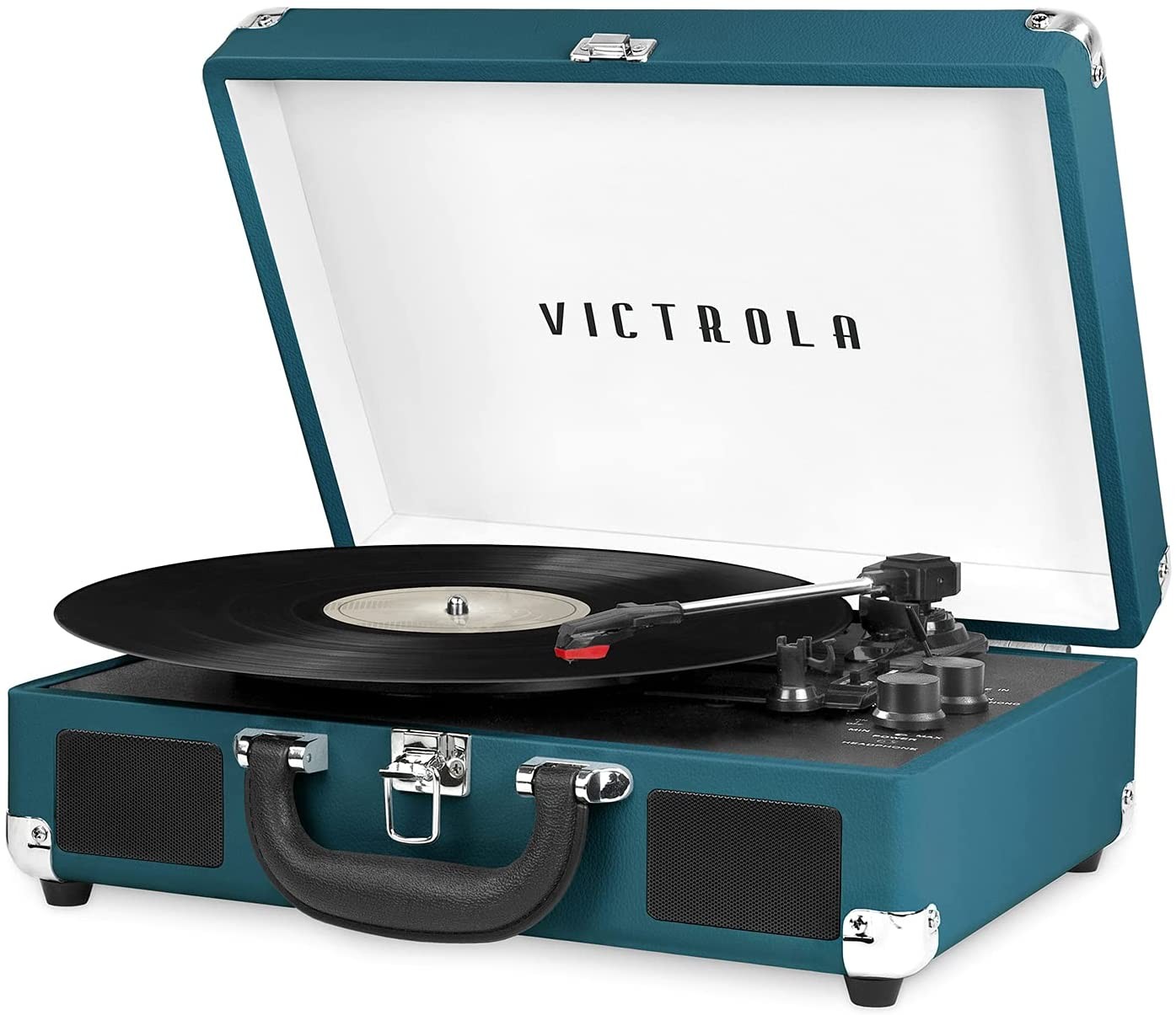 Victrola Vintage 3-Speed Bluetooth Portable Suitcase Record Player with Built-In Speakers | Upgraded Turntable Audio Sound| Includes Extra Stylus | Blue Coral