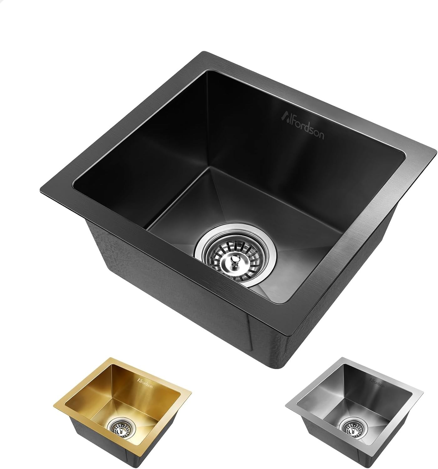 ALFORDSON Stainless Steel Kitchen Sink, 340 X 310 X 175Mm, Water Basin Sinks with 3Mm Thick Edge and Nano Coating, Single Spacious Bowl with Waste Strainer, Black Color