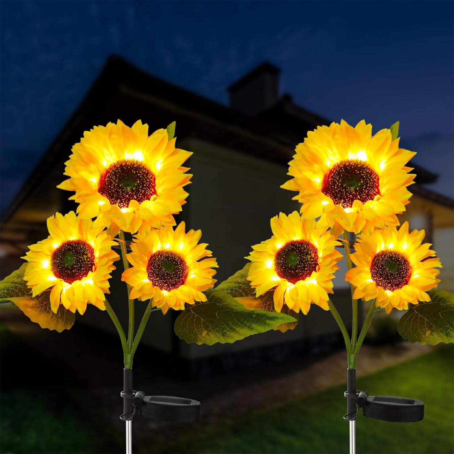 Bongu Solar Sunflower Light Outdoor Garden Decor 2 Packs,Auto On/Off Solar Waterproof 6 Sunflower for Garden, Patio, Backyard Christmas Decor Solar Outdoor Lights